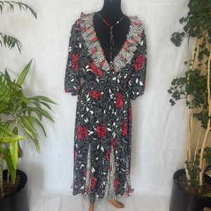 Red and black roses flower LS dress